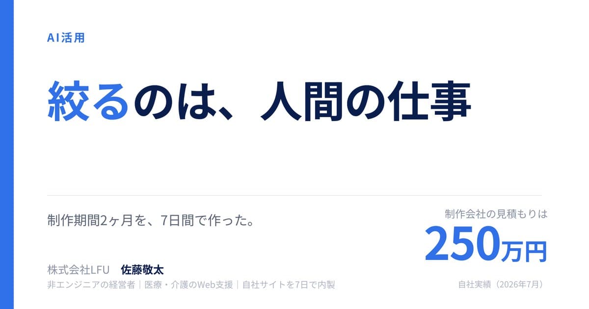 制作期間2ヶ月と言われたコーポレートサイトを、7日で作った — 見積もりは約250万円